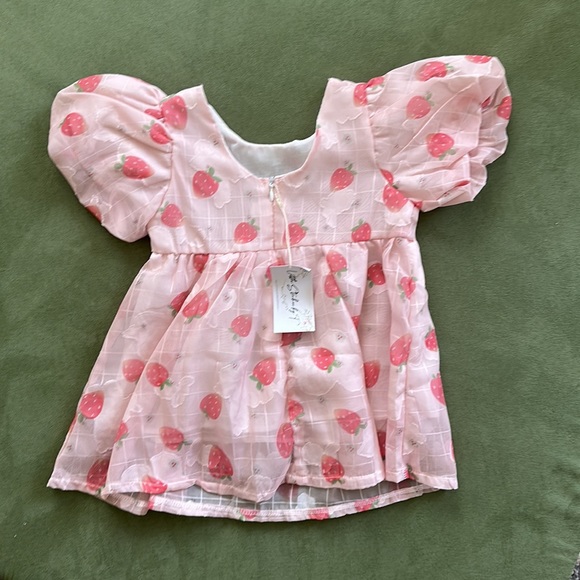 NWT Girl’s Hand Made Pink Strawberry Dress - Picture 2 of 2